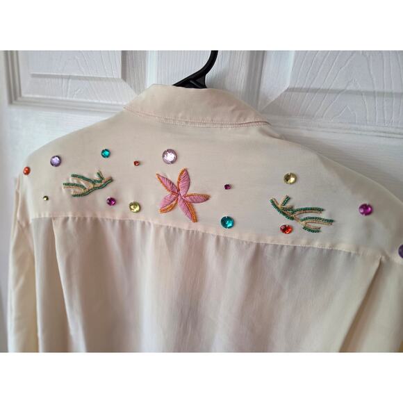 Havana By Hero Group Sz 12 Beaded Embroidered Mermaid Silk Sea Button Up - Picture 7 of 12